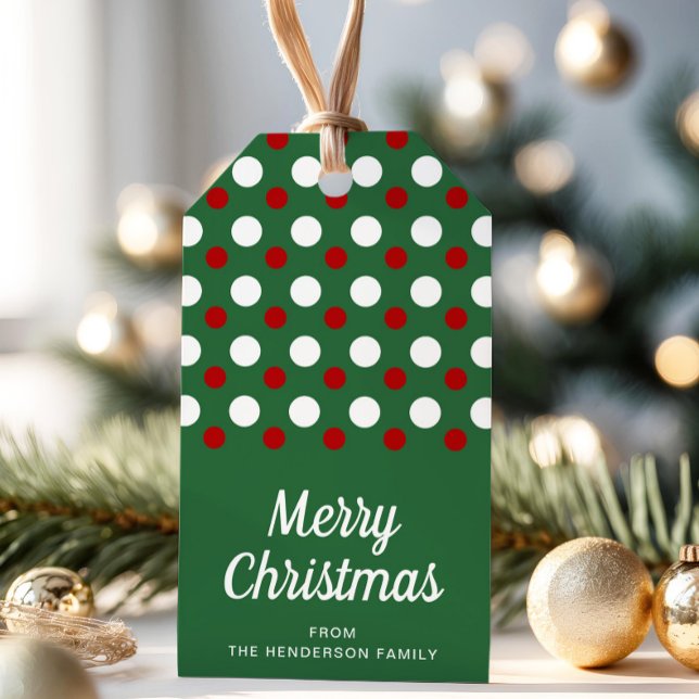 Etiqueta Para Presente Festivo Green Red Bolinhas Natal (Festive Green Red Polka Dots Christmas Gift Tags)