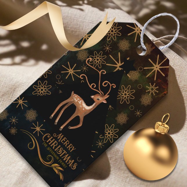 Etiqueta Para Presente Festivo NEGRO DOURADO Natal (Festive BLACK GOLD Deer Christmas Gift Tags)