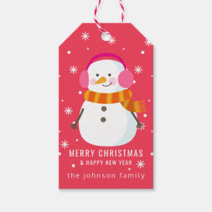 Etiqueta Para Presente Festivo Snowman Snowflakes Personalizado