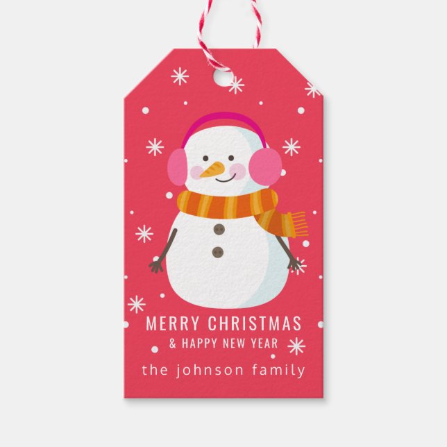 Etiqueta Para Presente Festivo Snowman Snowflakes Personalizado (Frente)