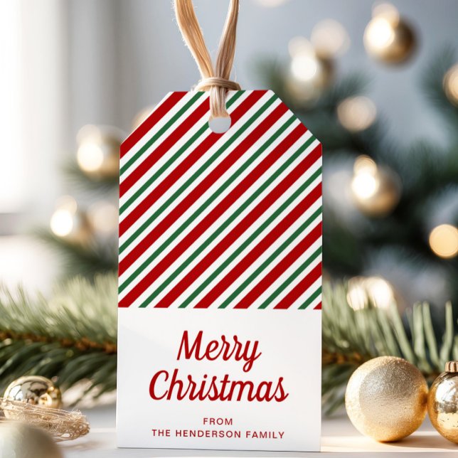 Etiqueta Para Presente Festivo Vermelho Verde Strike Natal (Festive Red Green Striped Christmas Gift Tags)