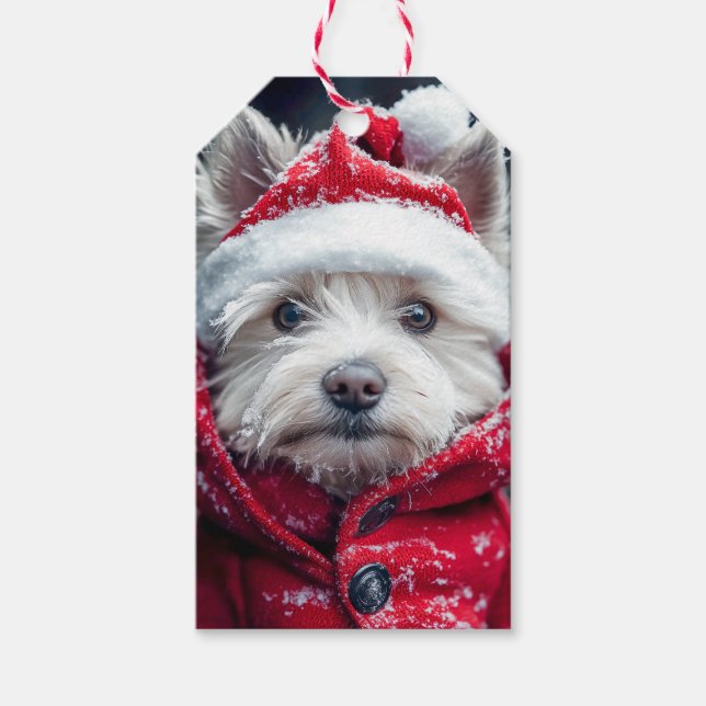 Etiqueta Para Presente Festivo Westie na neve (Frente)
