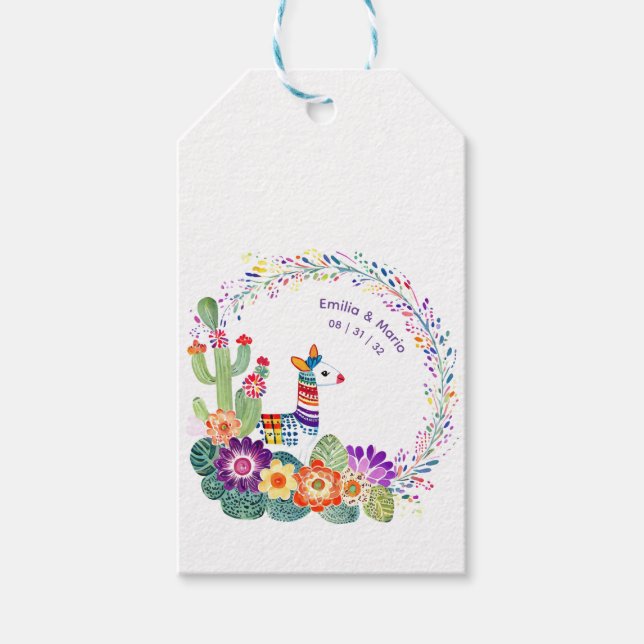 Etiqueta Para Presente FIESTA Cacti Folkart Flores Personalizado (Frente)