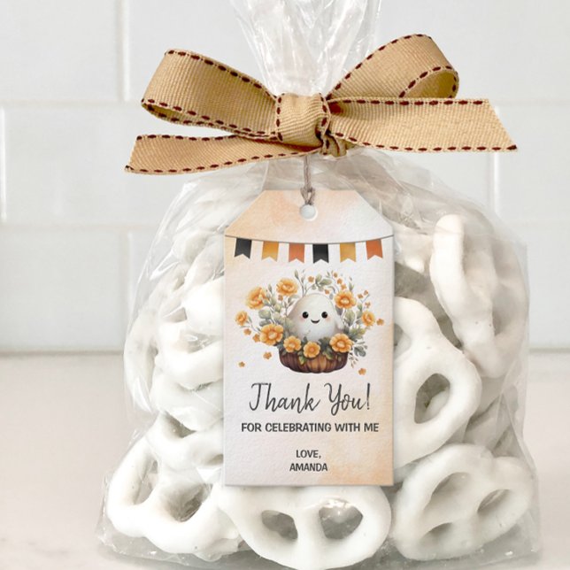 Etiqueta Para Presente Fim de Aniversário Fantasma (Add a touch of cuteness to your Halloween birthday celebration with this adorable ghost design.)