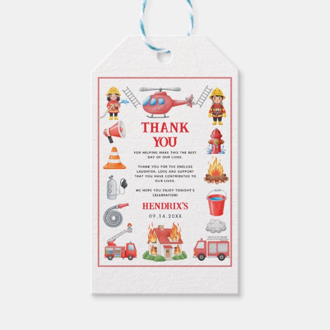 Etiqueta Para Presente Firetrucks Boy 1st Birthday Cute Little Firefigher (Frente)