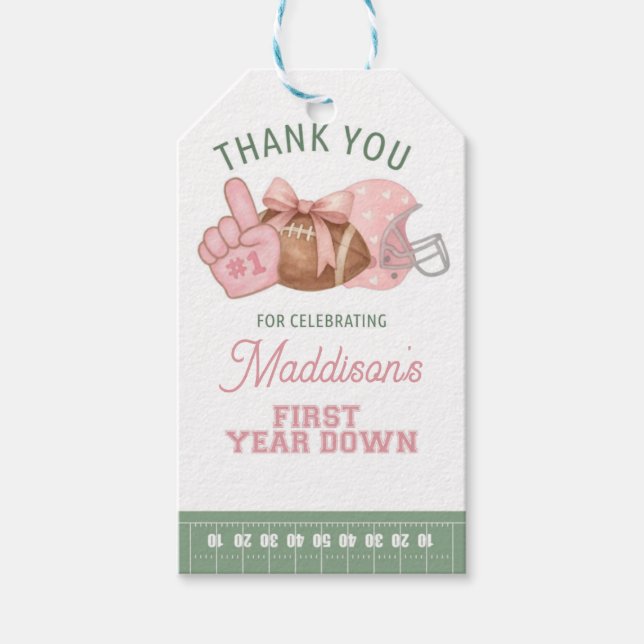 Etiqueta Para Presente FIRST year down, Football Birthday, ONE  (Frente)