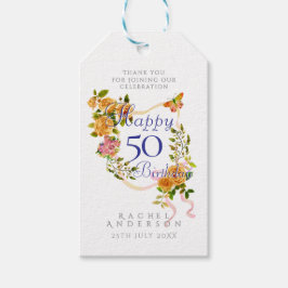 Etiqueta Para Presente Fita de Rosa Dourada Aniversário de 50 anos
