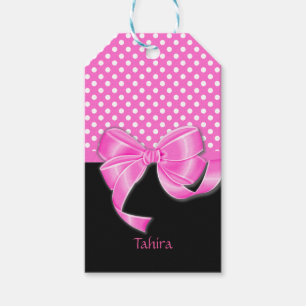 Etiqueta Para Presente Fita e bolinhas cor-de-rosa