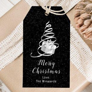 Etiqueta Para Presente Fita Prateada e Preta Presente de Natal Feliz