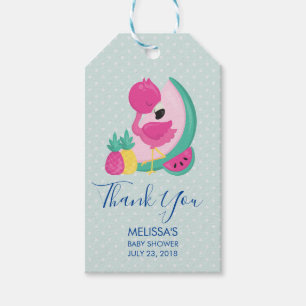 Etiqueta Para Presente Flamingo cor-de-rosa com melancia & abacaxis