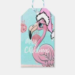 Etiqueta Para Presente Flamingo de Natal - Menina Azul-Rosa-Rosa-Rosa