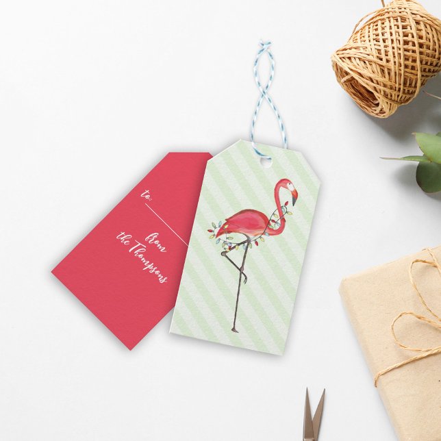 Etiqueta Para Presente Flamingo de Natal Rosa Personalizado (Criador carregado)