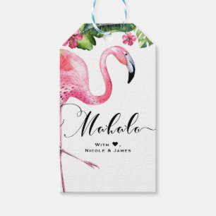 Etiqueta Para Presente Flamingo Hibiscus Floral Hawaii MAHALO ALOHA
