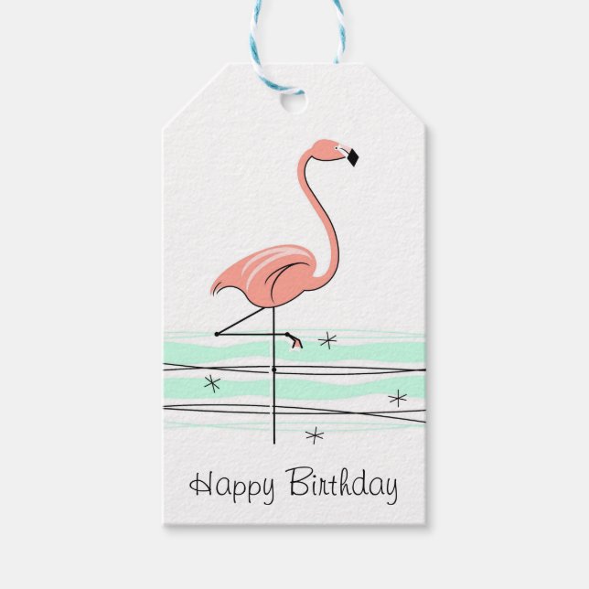 Etiqueta Para Presente Flamingo Ocean Happy Birthday (Frente)