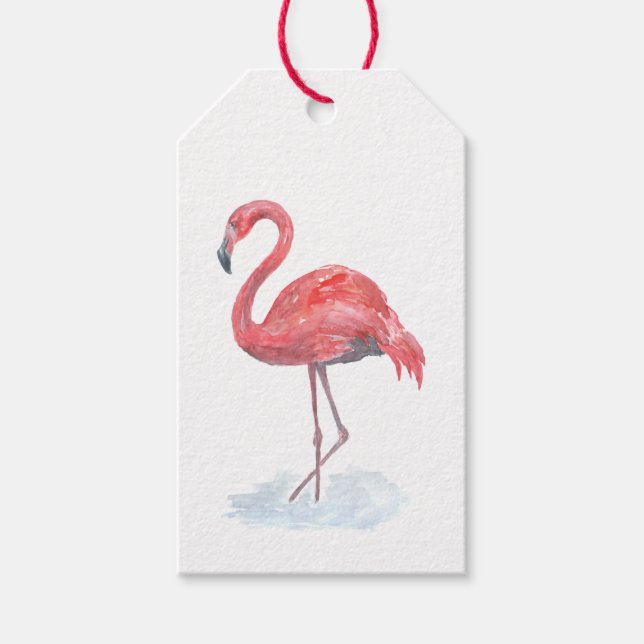 Etiqueta Para Presente Flamingo rosa, aquarela. (Frente)