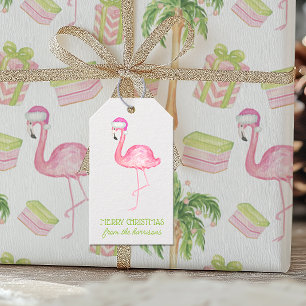 Etiqueta Para Presente Flamingo Rosa Aquarela Natal