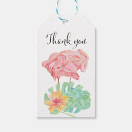Etiqueta Para Presente Flamingo Rosa Elegante, Folhas e Flor Tropicais