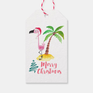 Etiqueta Para Presente Flamingo Rosa Em Um Chapéu De Papai Noel Por Uma P