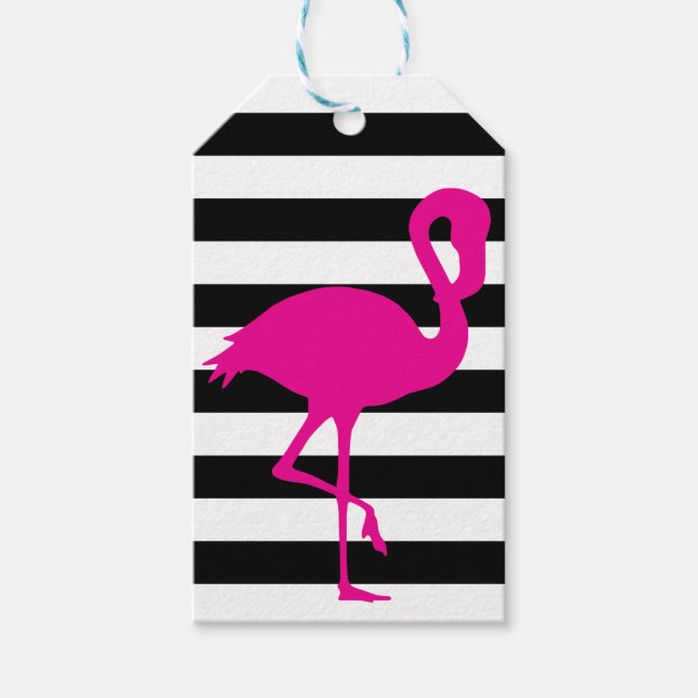 Etiqueta Para Presente Flamingo Rosa, Preto e Branco (Frente)