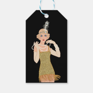 Etiqueta Para Presente Flapper dos Anos 20 Brilhante Dourado Preto Retro