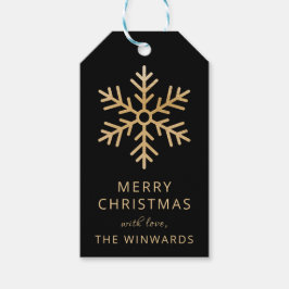 Etiqueta Para Presente Flauta de Natal Preto e Dourado Snowflake