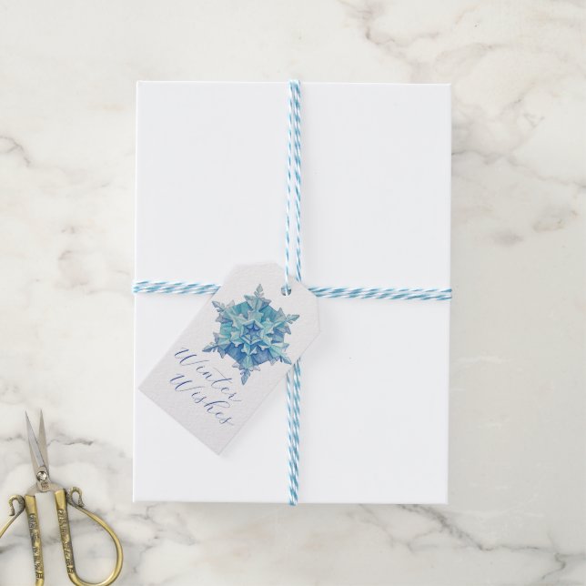 Etiqueta Para Presente Floco de Neve Aquarela (Com cordão)