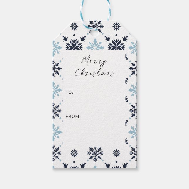 Etiqueta Para Presente Floco de neve azul claro e branco (Frente)