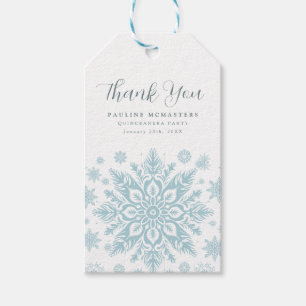 Etiqueta Para Presente Floco de Neve Azul do Partido Quinceanera Obrigado
