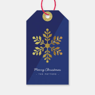Etiqueta Para Presente Floco de neve   Azul e Dourado de Natal divertido