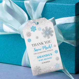 Etiqueta Para Presente Floco de Neve Azul e Prata Obrigado pelo Chá de Be