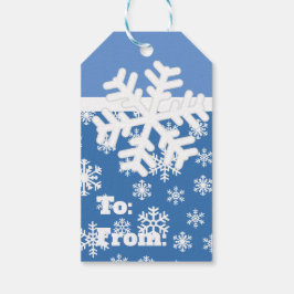 Etiqueta Para Presente Floco de neve branco e azul de Natal
