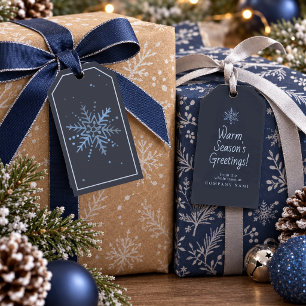 Etiqueta Para Presente Floco de Neve & Cumprimentos de Natal Azul Céu ID1