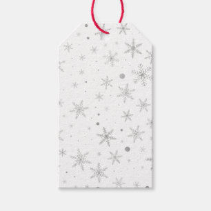 Etiqueta Para Presente Floco de neve da cintilação - cinza & Branco de
