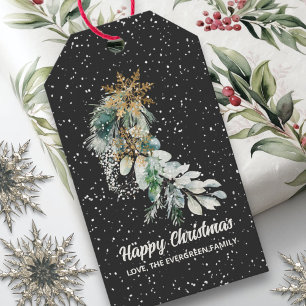 Etiqueta Para Presente Floco de neve Dourado metálico Moderno Feliz Natal