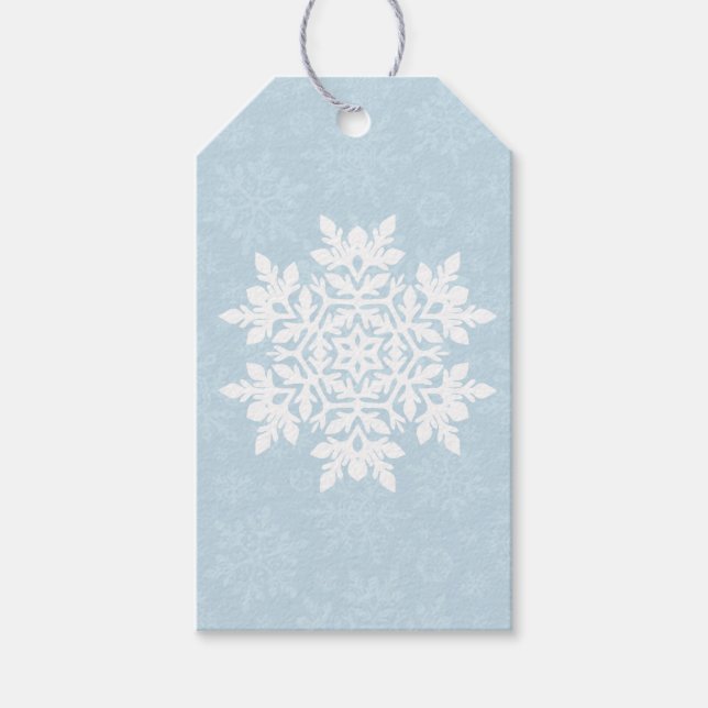 Etiqueta Para Presente Floco de Neve Elegante (Azul Gelo) (Frente)