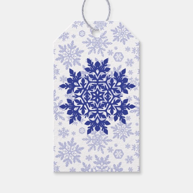 Etiqueta Para Presente Floco de Neve Elegante (Meia-Noite - Branco) (Frente)