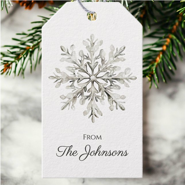 Etiqueta Para Presente Floco de Neve Elegante Natal Personalizado (Criador carregado)