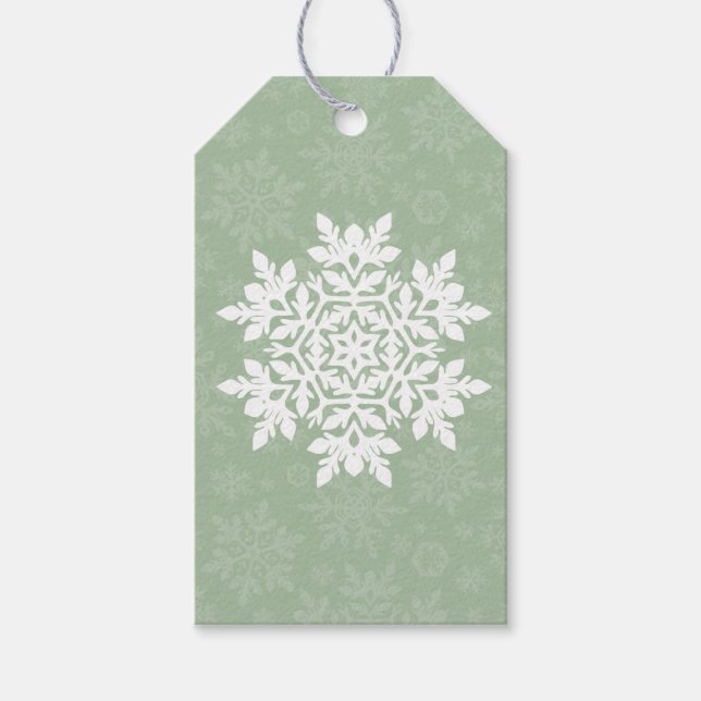 Etiqueta Para Presente Floco de Neve Elegante (Sage Pine) (Frente)