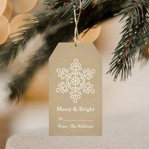 Etiqueta Para Presente Floco de Neve Kraft Rústico Natal Alegre e Brilhan