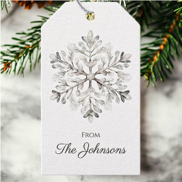 Etiqueta Para Presente Floco de Neve Natal Personalizado Aquarela Rústica