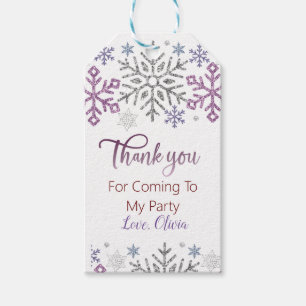 Etiqueta Para Presente Floco de neve Prata de Natal Roxo