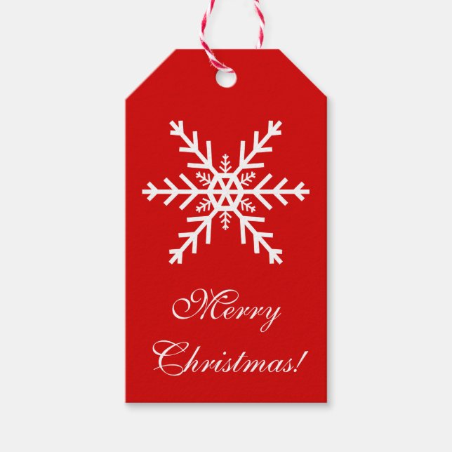 Etiqueta Para Presente Floco de Neve Vermelho E Branco (Frente)
