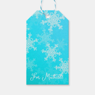 Etiqueta Para Presente Flocos de neve brancos azuis Natal minimalista