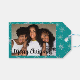 Etiqueta Para Presente Flocos de neve brancos e aqua pintados à mão na fo