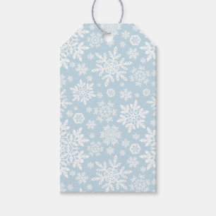 Etiqueta Para Presente Flocos de Neve Brancos Elegantes (Azul Gelo)