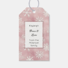 Etiqueta Para Presente Flocos de Neve Brancos Rosa Retângulo de Natal  