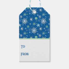 Etiqueta Para Presente Flocos de Neve de Meados do Século em Azul