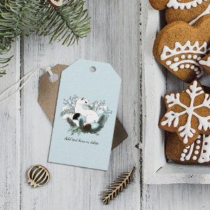 Etiqueta Para Presente Flocos de Neve de Natal Azul Armino Branco