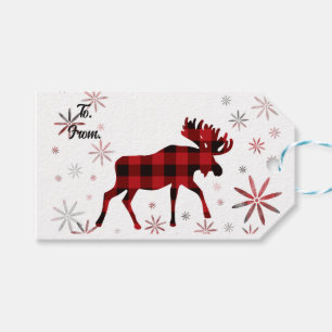 Etiqueta Para Presente Flocos de neve de xadrezes vermelhas da Moose Nata