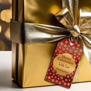 Etiqueta Para Presente Flocos de neve Dourados no natal vermelho escuro